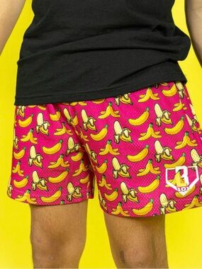 Baseball Lifestyle 101 Pink Banana Print Casual Shorts Sz L